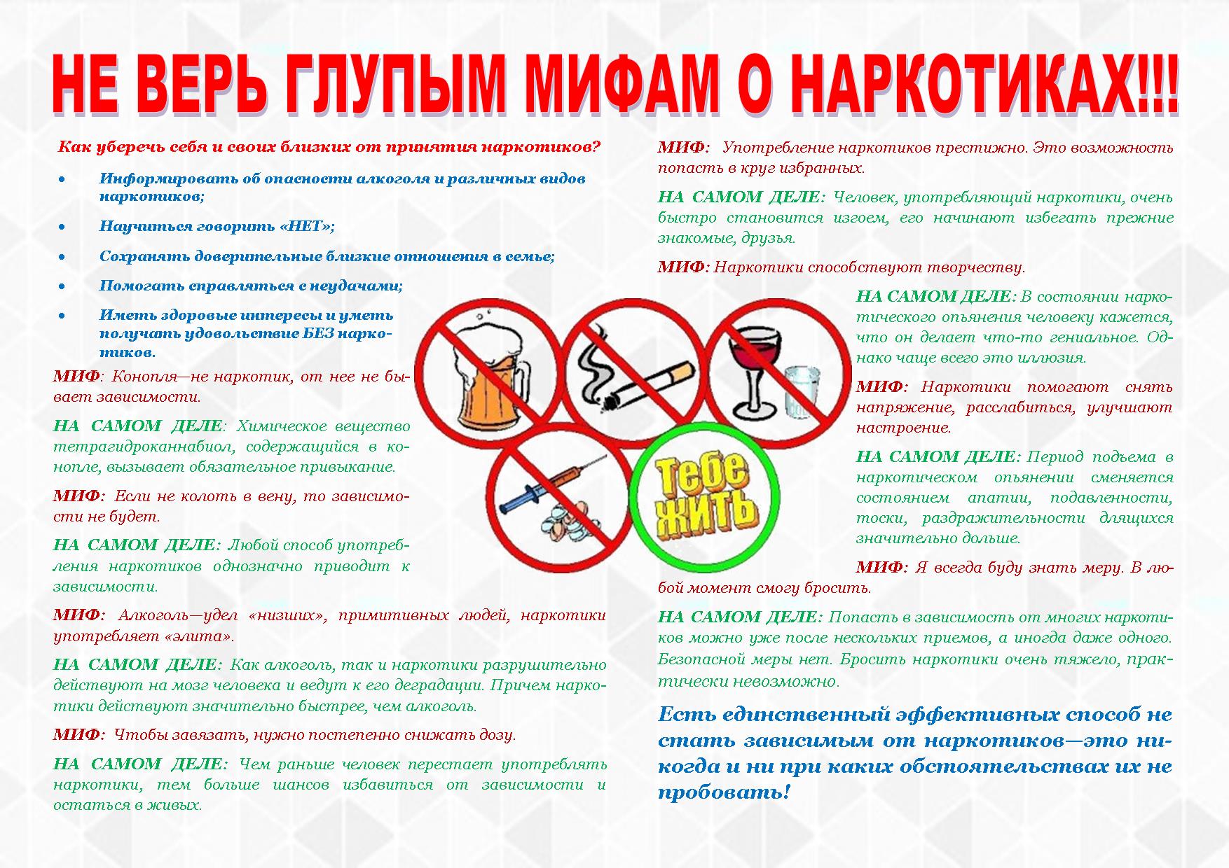 Не верь глупым мифам о наркотиках!.